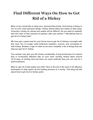Find Different Ways On How to Get Rid of a Hickey
