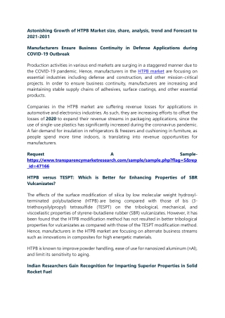 Astonishing Growth of HTPB Market size, share, analysis, trend and Forecast to 2
