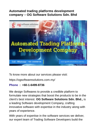 Automated trading platforms development company - Og Software Solutions Malaysia