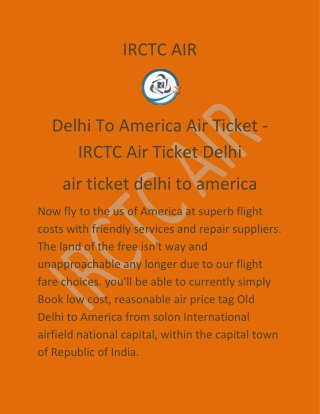 Delhi To America Air Ticket - IRCTC Air Ticket Delhi