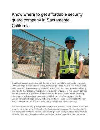 Know where to get affordable security guard company in Sacramento, California