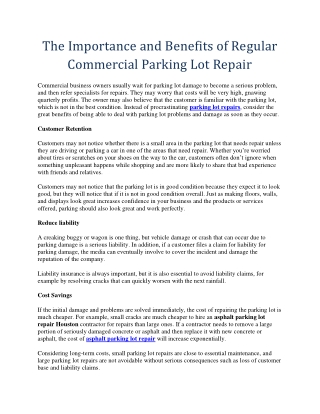 The Importance and Benefits of Regular Commercial Parking Lot Repair