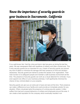 Know the importance of security guards in your business in Sacramento, California