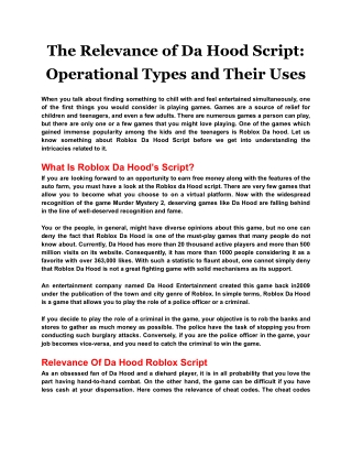 The Relevance of Da Hood Script: Operational Types and Their Uses