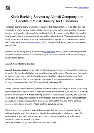 Kiosk Banking Service by Alankit Company and Benefits of Kiosk Banking