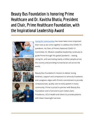 Dr. Kavitha Bhatia’s steadfast leadership continues to guide Prime through this global pandemic