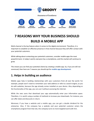 7 REASONS WHY YOUR BUSINESS SHOULD BUILD A MOBILE APP