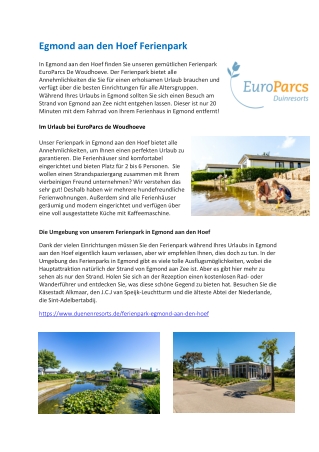 Urlaub im Ferienpark in Egmond aan den Hoef