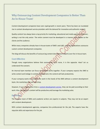 Why Outsourcing Content Development Companies Is Better Than An In-House Team!