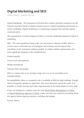Digital Marketing and SEO