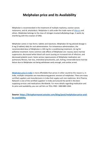 Get more information about Melphalan price and its Availability