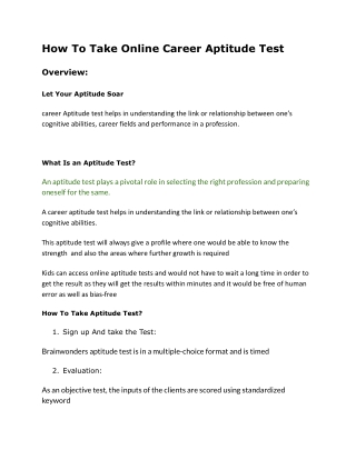 How To Take Online Career Aptitude Test