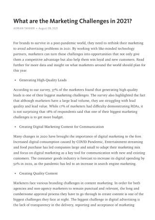 What are the Marketing Challenges in 2021?