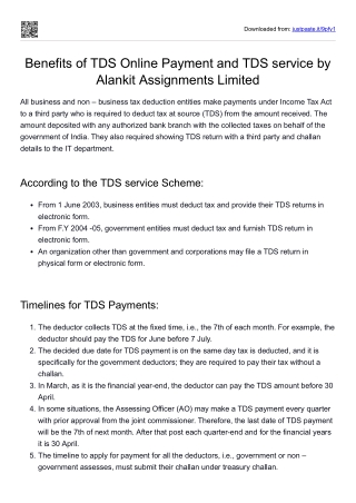 Benefits of TDS Online Payment and TDS service by Alankit Assignments Limited