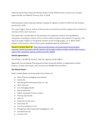 Pharmaceutical Glass Ampoules Market Global Trends, Market Share, Industry Size, Growth and Market Forecast 2021 to 2028