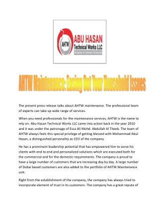 AHTW Maintenance Easing Out Your Household Issues