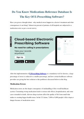 Do You Know Medications Reference Database Is the key of E-Prescribing Software