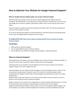 How to optimise for google featured snippet