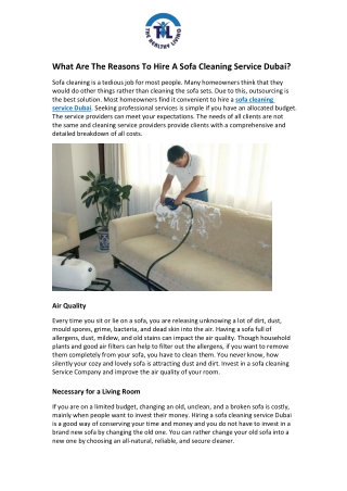 What Are The Reasons To Hire A Sofa Cleaning Service Dubai