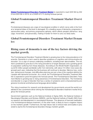 Frontotemporal Disorders Treatment Market is expected to reach