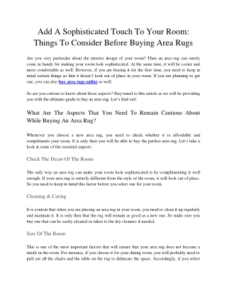 Add A Sophisticated Touch To Your Room- Things To Consider Before Buying Area Rugs