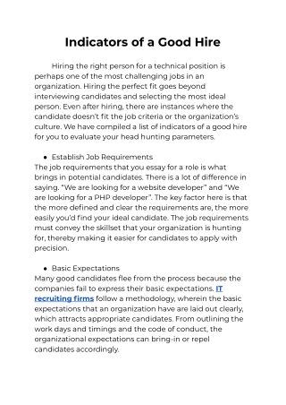 Indicators of a Good Hire