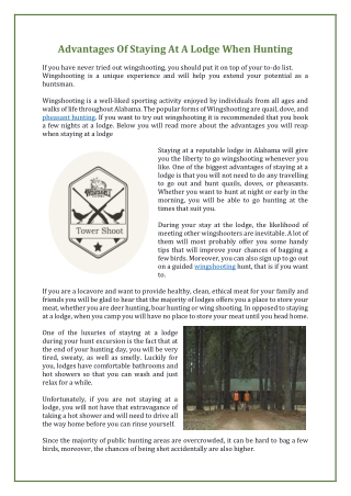 Advantages Of  Staying At A Lodge When Hunting
