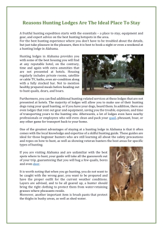 Reasons Hunting Lodges Are The Ideal Place To Stay