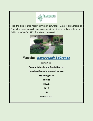 Paver Repair LaGrange | Grassroots Landscape Specialties