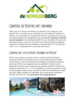 De Norgerberg - Camping Drenthe met zwembad