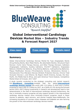 Global Interventional Cardiology Devices Market Size – Industry Trends & Forecast Report 2027