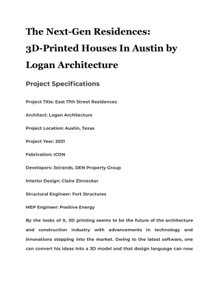 The Next-Gen Residences: 3D-Printed Houses In Austin by Logan Architecture