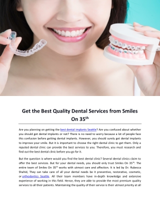 Get the Best Quality Dental Services from Smiles On 35th