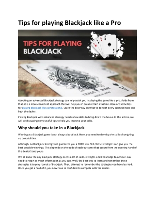 Tips for playing Blackjack like a pro