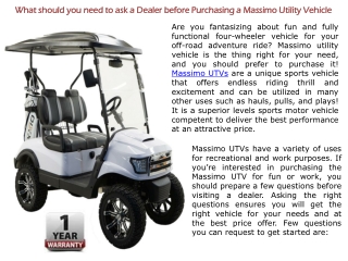 What should you need to ask a Dealer before Purchasing a Massimo Utility Vehicle