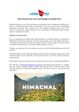 Travel Agent for Himachal Packages at Best Price