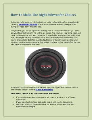 How To Make The Right Subwoofer Choice