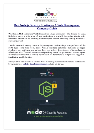 Best Node.js Security Practices – A Web Development Company Guide