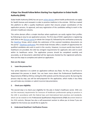 4 Steps You Should Follow Before Starting Your Application to Dubai Health Authority (DHA)