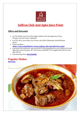 5% off - Saffron Club And Agha Juice Point Prospect, SA