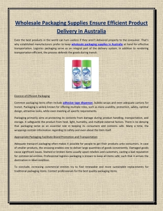 Wholesale Packaging Supplies Ensure Efficient Product Delivery in Australia