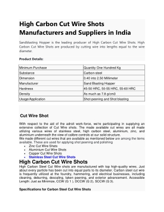 High Carbon Cut Wire Shots Manufacturers and Suppliers in India-converted