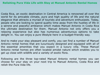 Relishing Pura Vida Life with Stay at Manuel Antonio Rental Homes