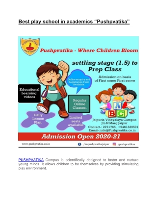 Best play school in academics Pushpvatika