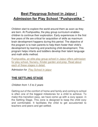 Admission for play school in jaipur in Pushpvatika