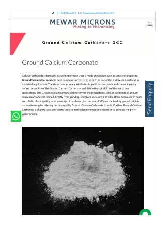 Ground Calcium Carbonate Manufacturer - Mewar Microns