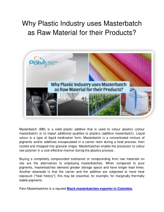 Why Plastic Industry uses Masterbatch as Raw Material for their Products