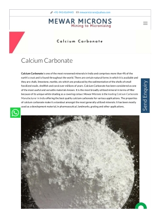 Calcium Carbonate Manufacturer - Mewar Microns