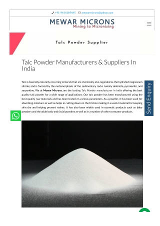 Soapstone Powder Manufacturer in India | Mewar Microns