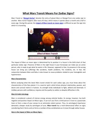 Planetary Transit  - Know About Effect of Mars Transit on Moon Signs